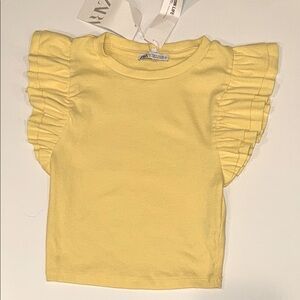 Zara Yellow Short Sleeve Tee with Ruffle Details NWT size Small